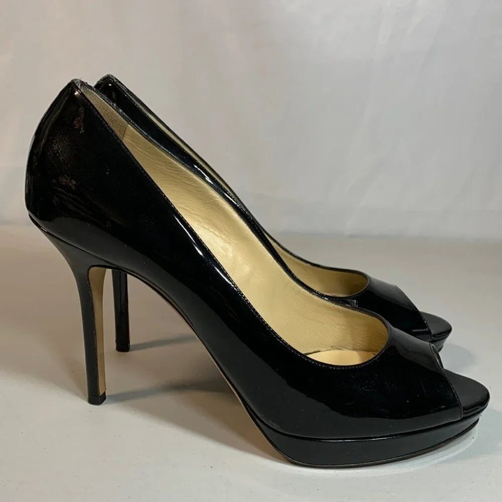 Jimmy Choo Pumps Black Patent Leather Pointed Toe Heels - Picture 2 of 14